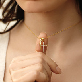 Colar Feminino Cruz Dupla Cravejado