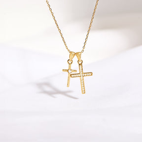 Colar Feminino Cruz Dupla Cravejado