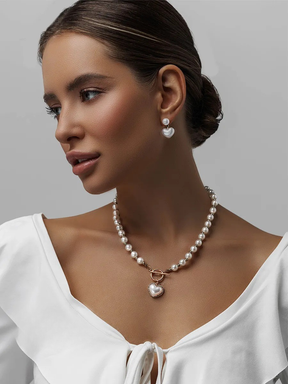 Conjunto Pérolas Luxury Heart Banhado Ouro 18K + Pulseira Grátis
