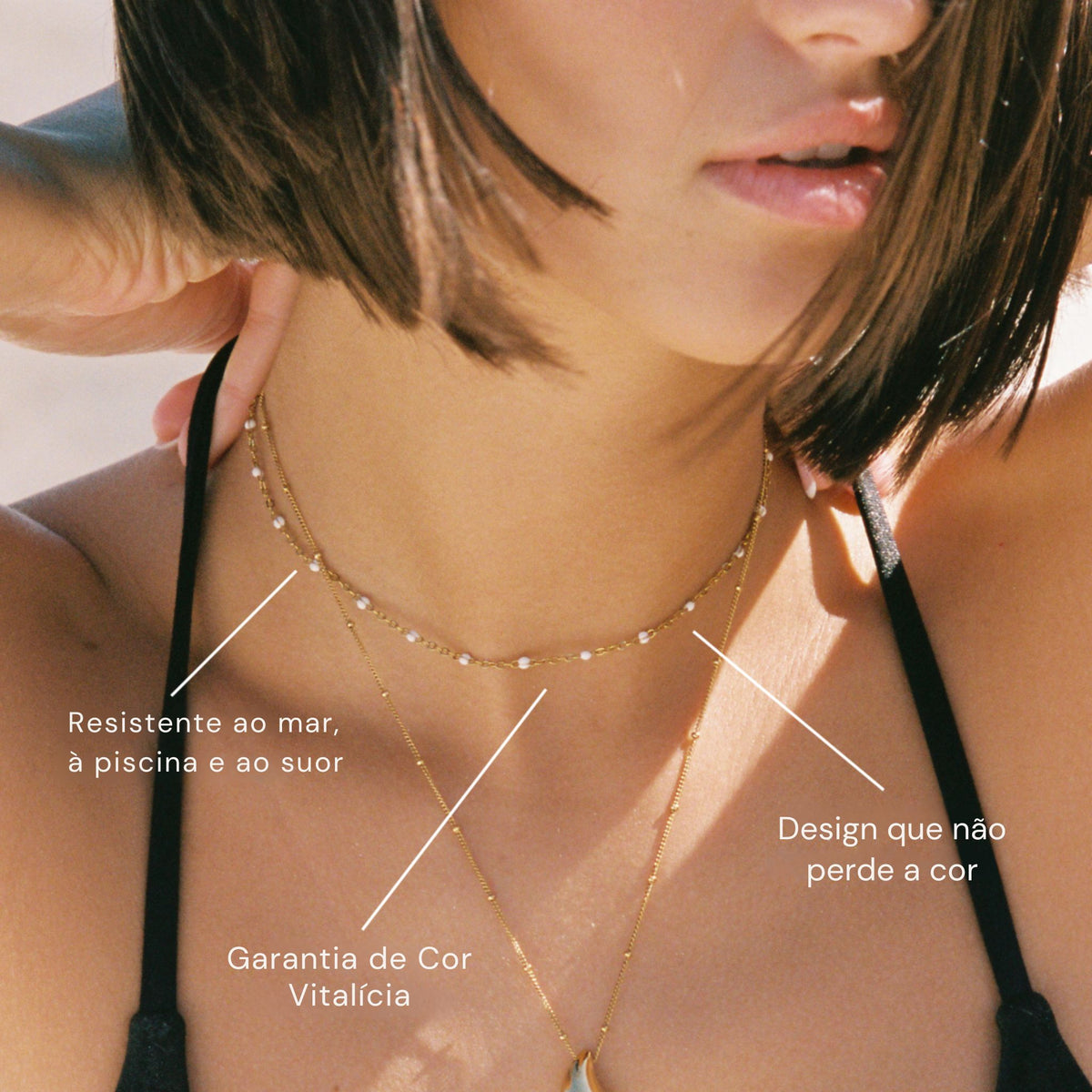 Colar Choker de Miçangas Banhado Ouro 18K