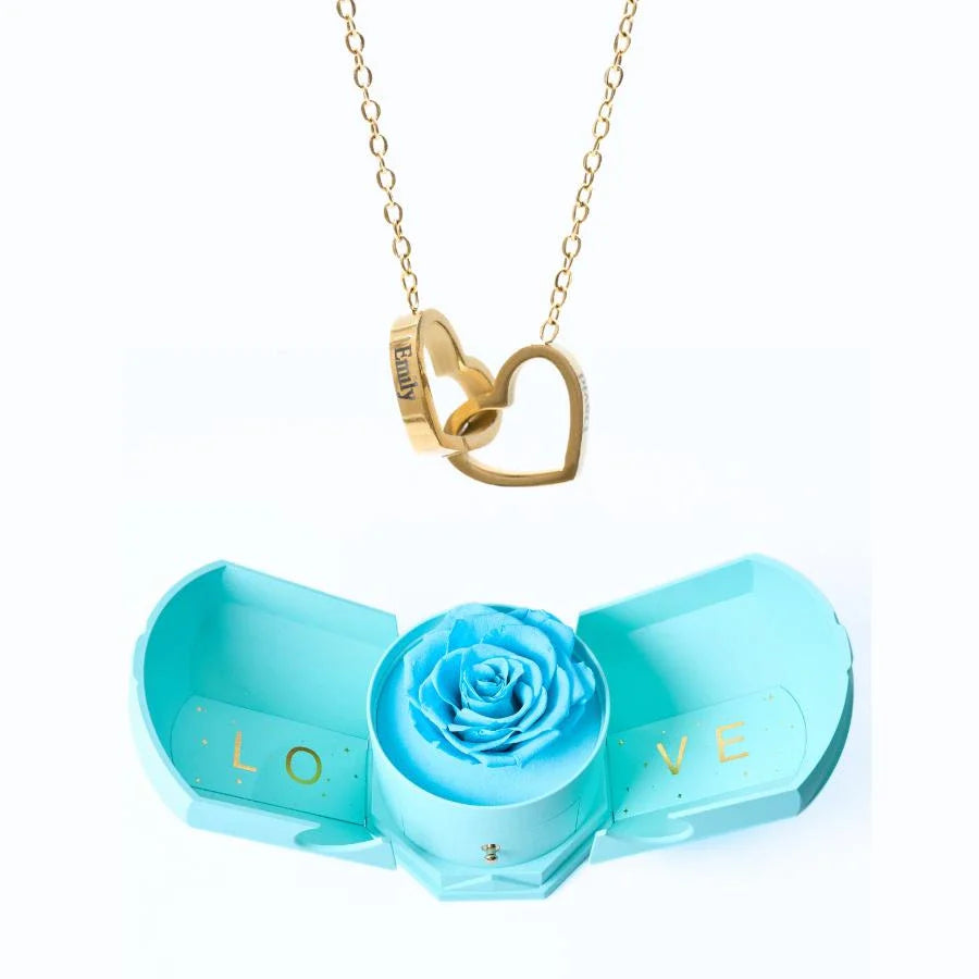 Caixa Rotativa Rosa Eterna com Colar Ligação Personalizável