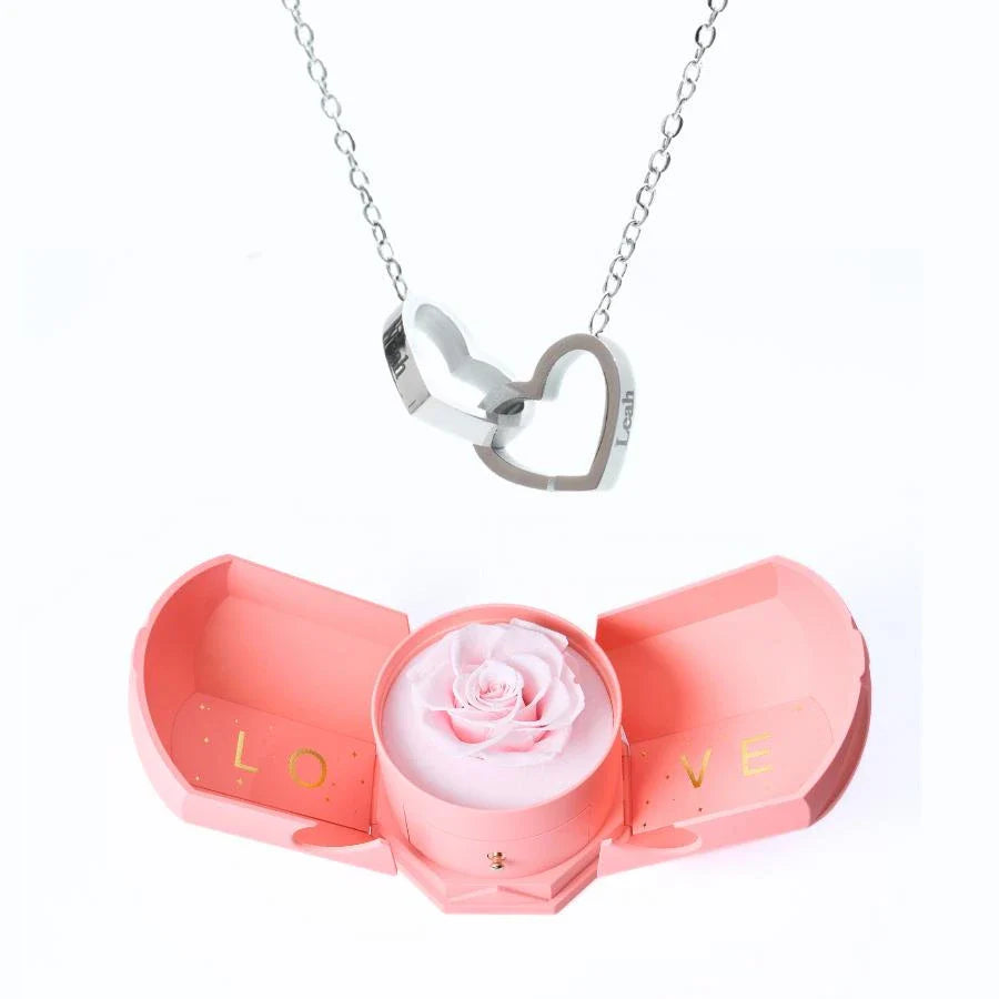 Caixa Rotativa Rosa Eterna com Colar Ligação Personalizável
