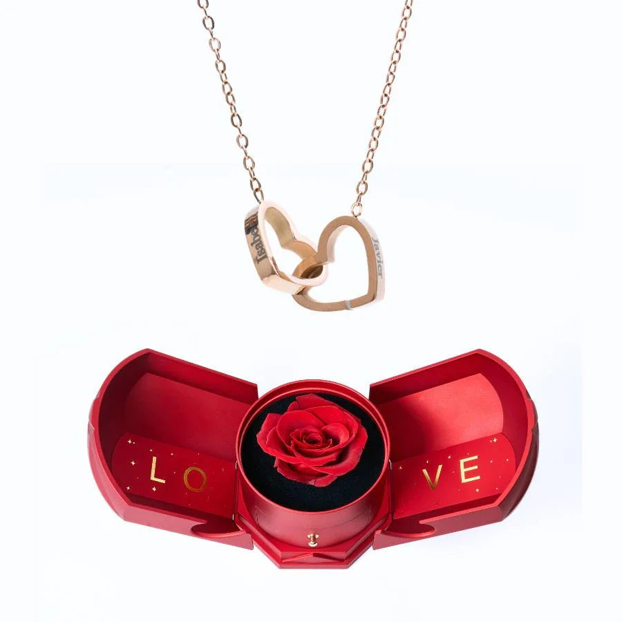 Caixa Rotativa Rosa Eterna com Colar Ligação Personalizável