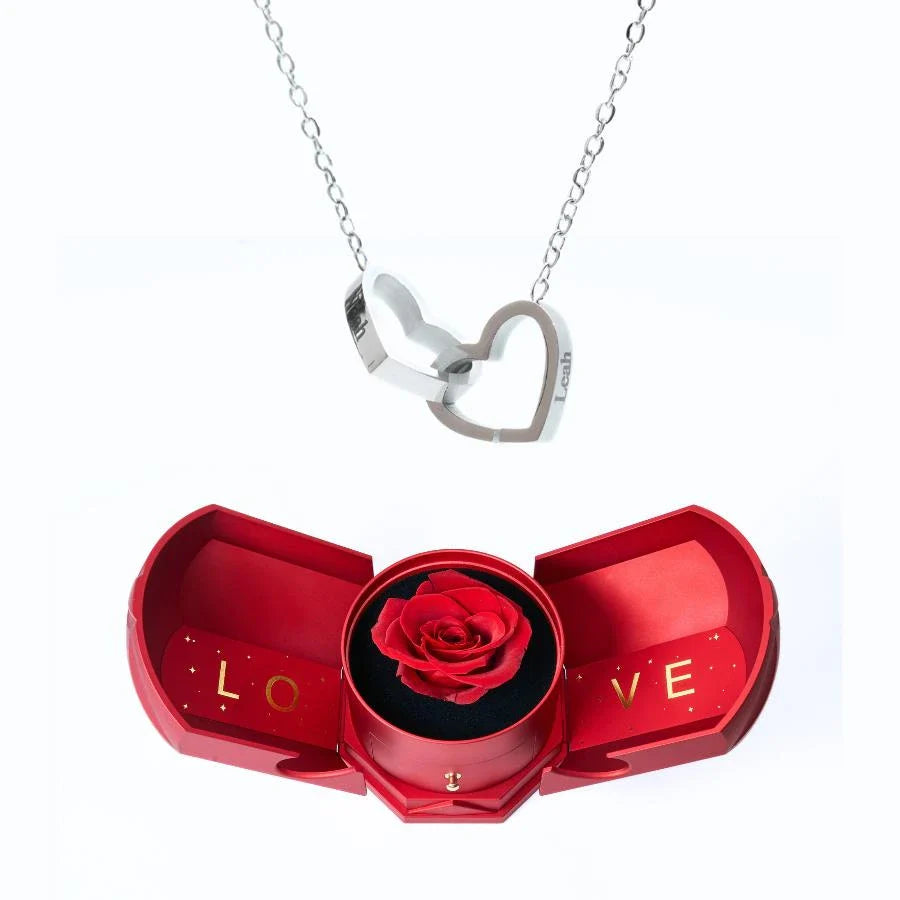 Caixa Rotativa Rosa Eterna com Colar Ligação Personalizável