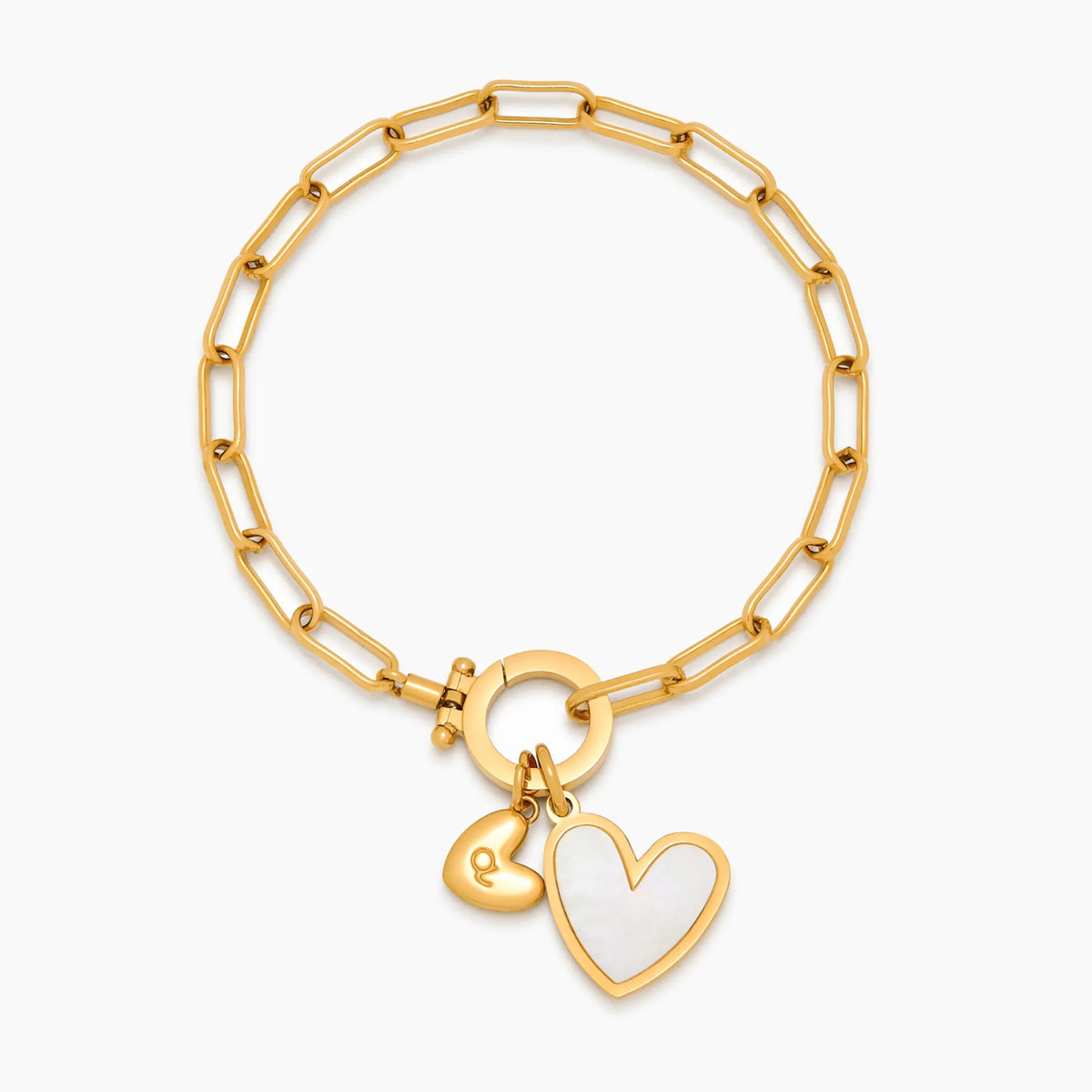 Pulseira Duo Coração com Inicial Personalizável Dourada 18K Saffyro
