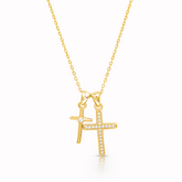 Colar Feminino Cruz Dupla Cravejado