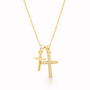Colar Feminino Cruz Dupla Cravejado