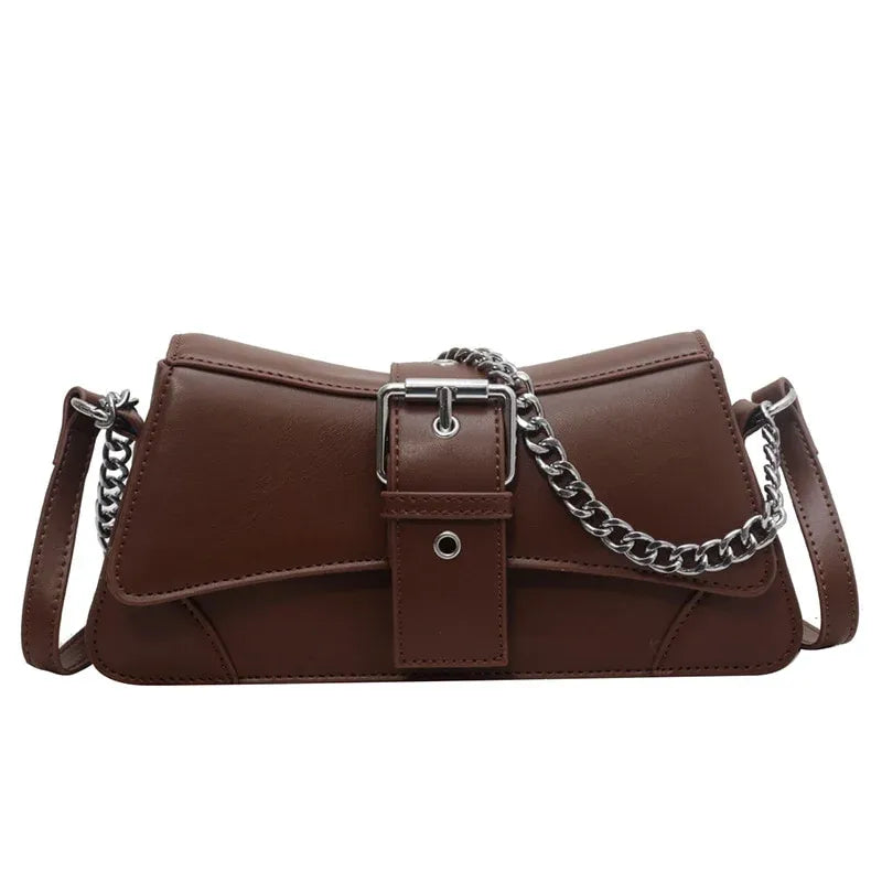 Bolsa Feminina Transversal em Couro Marrom Saffy