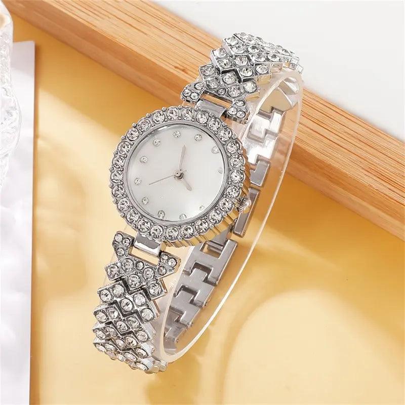 Conjunto Feminino Relógio, pulseira, colar, brinco e anel Charm Eterno