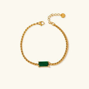 Pulseira Feminina Dourada Trançada Cristal Verde