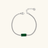 Pulseira Feminina Prata Trançada Cristal Verde