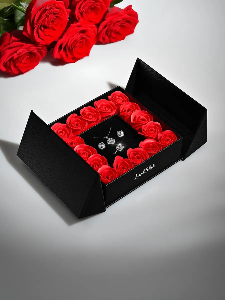 Encanto Eterno em Prata 925 - Conjunto de Joias com Rosas Preservadas
