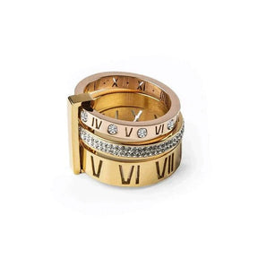 Anel Feminino Dourado Triplo Algarismo Romano