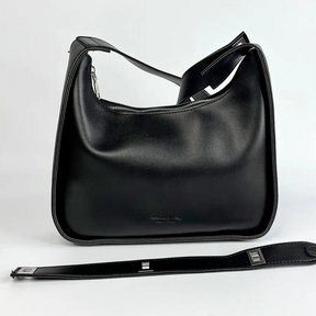 Bolsa Feminina Preta de Ombro em Couro Legítimo
