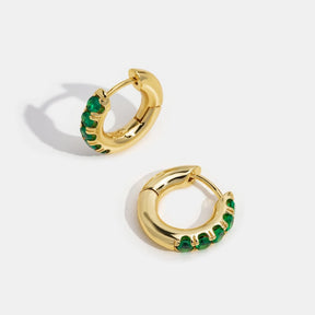 Brincos Feminino Dourado de argola verde esmeralda