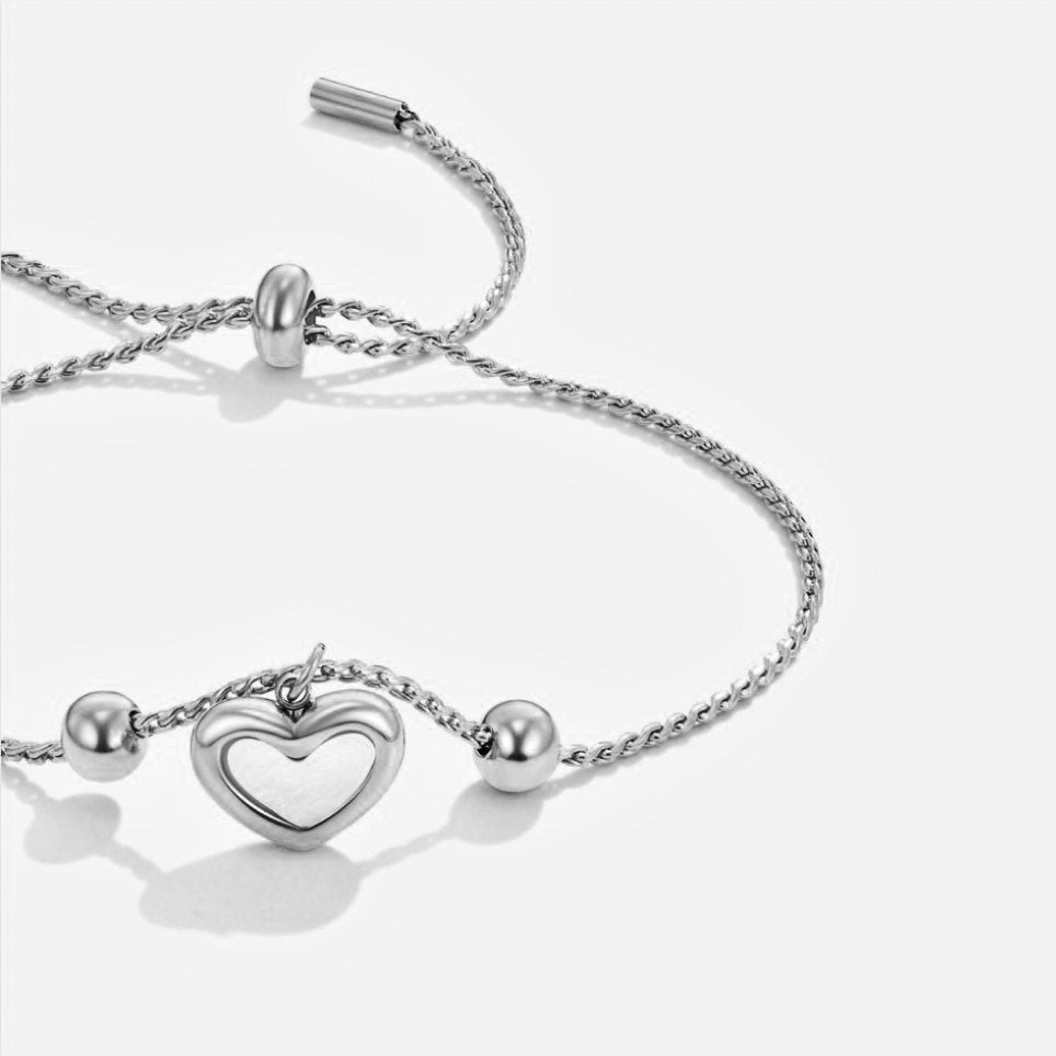 Pulseira Feminina Prata Coração Amor Para Sempre