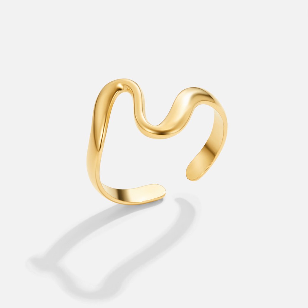 Anel Feminino  Dourado Onda