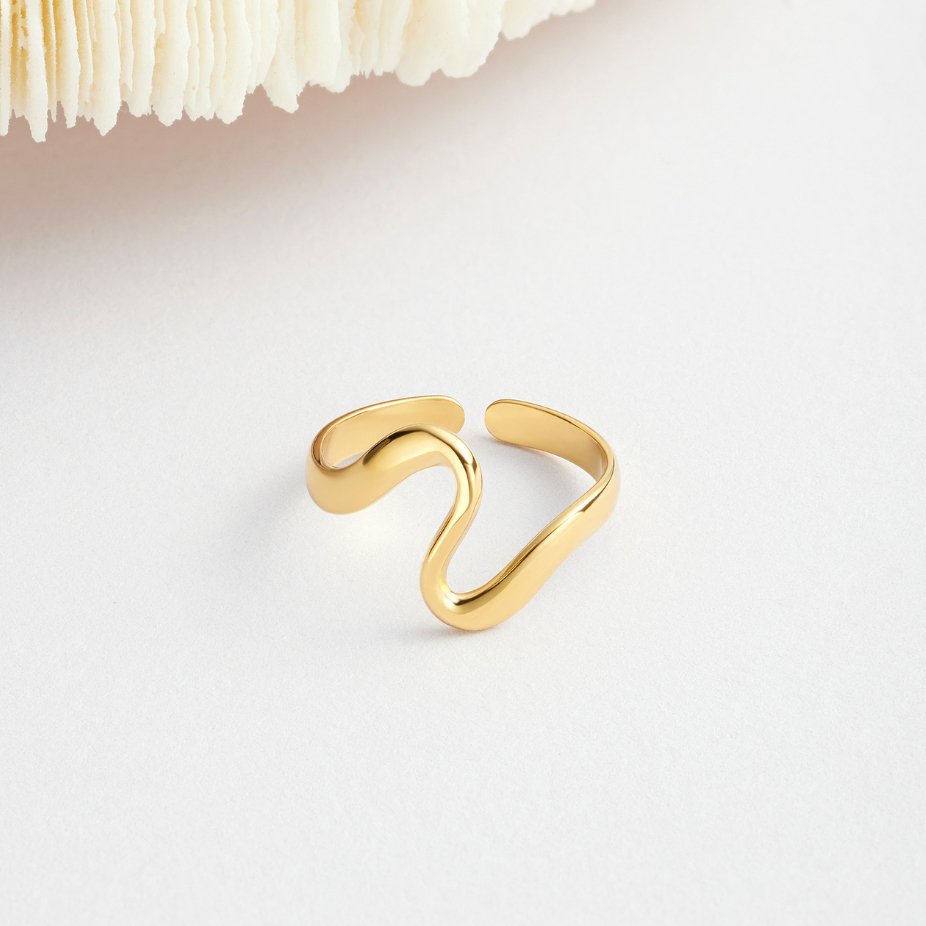 Anel Feminino  Dourado Onda