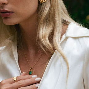 Colar Malachite Banhado Ouro 18K