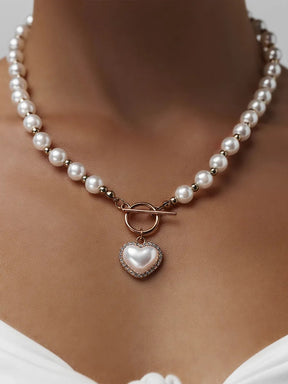 Conjunto Pérolas Luxury Heart Banhado Ouro 18K + Pulseira Grátis