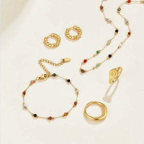 Pulseira Feminina de pedra com miçangas Multi