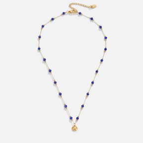 Colar Feminino Dourado Nerissa de Concha Dourada e miçanga Azul