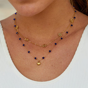 Colar Feminino Dourado Nerissa de Concha Dourada e miçanga Azul