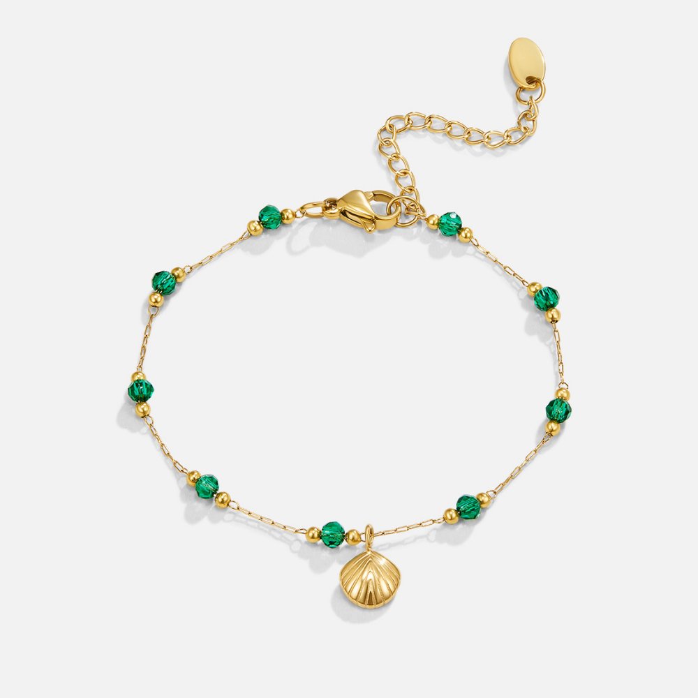 Pulseira Feminina Nerissa de Concha Dourada e Pérola Verde