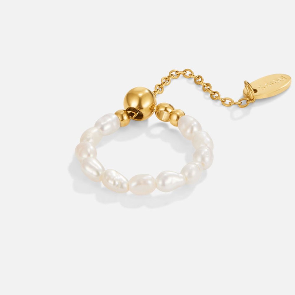 Anel Feminino Dourado de Pérolas